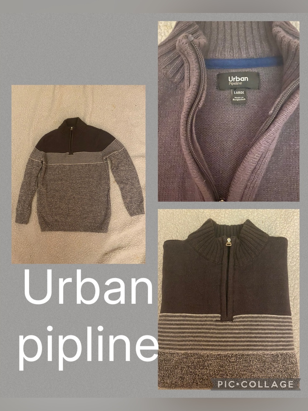 - URBAN PIPELINE long sleeve half zip sweater (Large) color gray